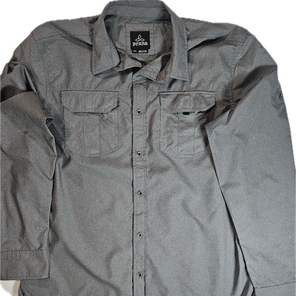 prAna Shirt Mens Large Gray Long Sleeve Button Down Outdoor Travel Hiking Tech - Picture 1 of 8
